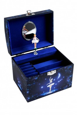 S90070 Grande Boite à Bijoux Musicale Danseuse Etoile - Vanity Case - Bleu Nuit