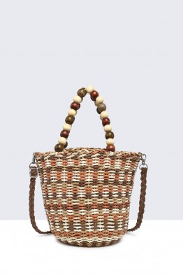 83002-BV Multicolored paper straw bucket handbag
