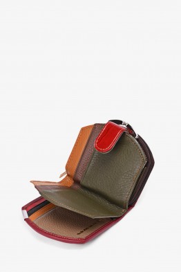 KJ6232-C Leather Patchwork Frame Wallet